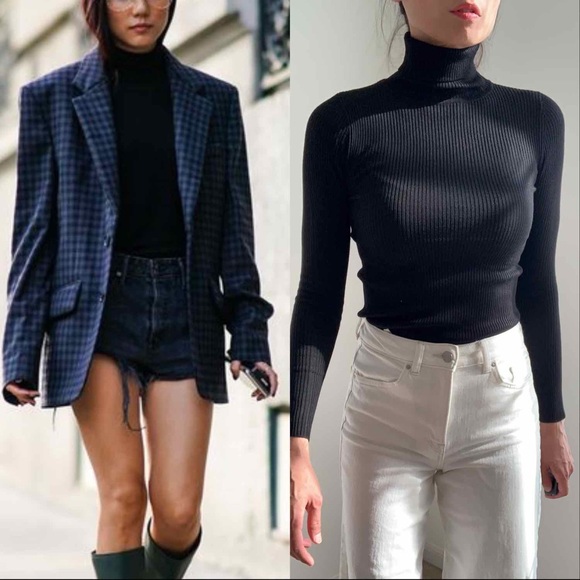 SOFT HIGH NECK SLIM FIT SWEATER TOP - BLACK - Picture 1 of 13